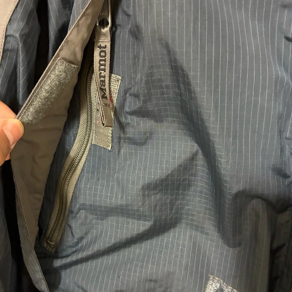 Marmot Full Zip Winter Windbreaker Men’s M Blue Gray Utility Hooded Brim Jacket